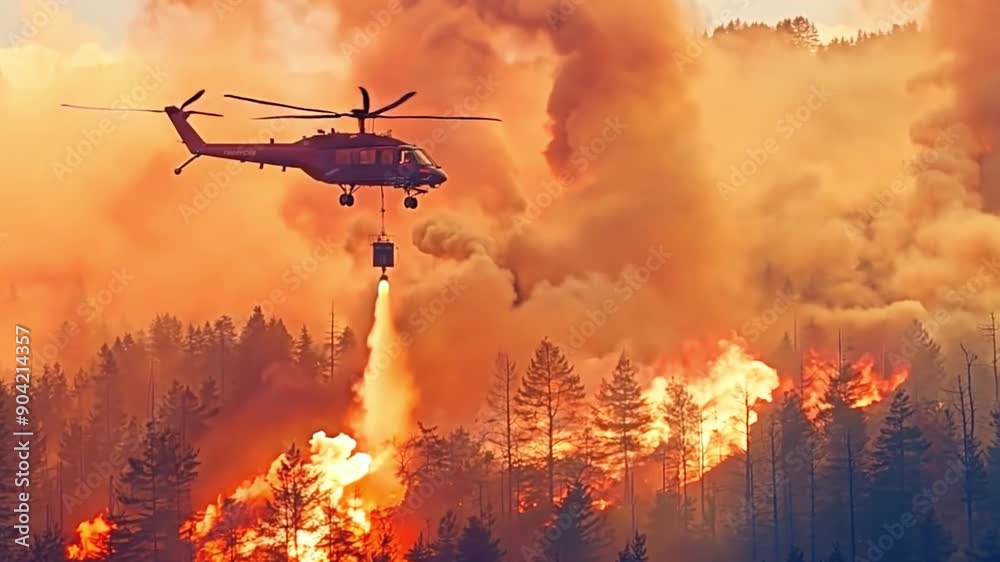 Water buckets are carried by firefighting helicopters to put out forest fires.