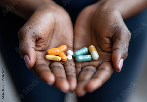 Hands Holding Colorful Pills