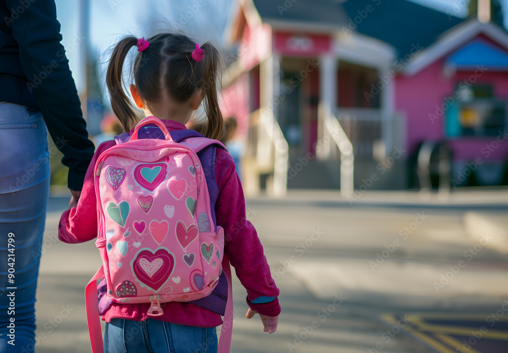 Child with Backpack Walking to School Child with Backpack Walking to School