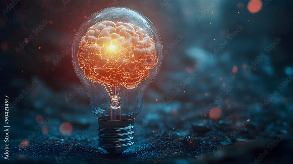 Bright glowing light bulb in the shape of a brain representing innovative ideas creative thinking and intellectual potential for scientific discoveries technological progress Bright glowing light bulb in the shape of a brain representing innovative ideas creative thinking and intellectual potential for scientific discoveries technological progress
