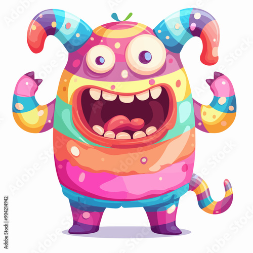 illustration of Big cute candy monster, Funny cartoon monster character design. Halloween Illustration, A monster alien cute friendly cartoon funny character or creature mascot, Cute Funny Monster.