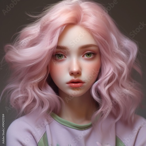 Girl with pink, purple hair, makeup, hair, skincare, beauty concept, natural beauty