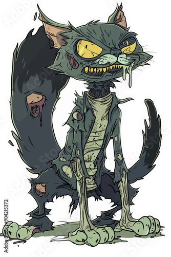 A cat with a zombie look on its face