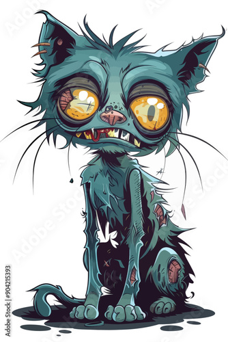 A cat with a creepy face and a mouth full of teeth