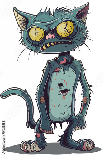 A cartoon cat with a creepy look on its face and a bloody paw