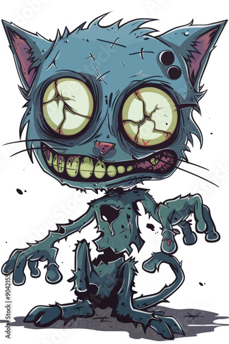 A cartoon cat with a creepy, twisted face and a smile