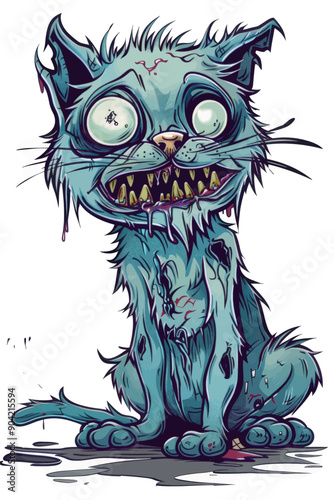 A cat with a bloody mouth and a creepy look on its face