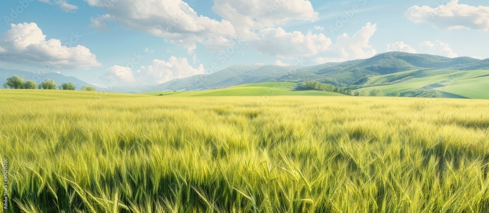 Early summer view of a rural barley field with copy space image Early summer view of a rural barley field with copy space image