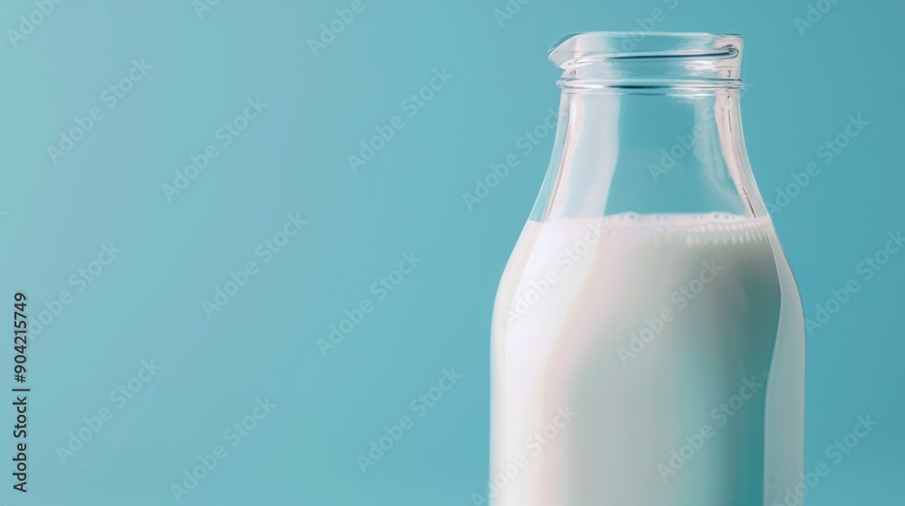 glass jar with milk without brands or logos on blue background glass jar with milk without brands or logos on blue background