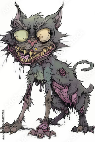 A cat with a mouth full of teeth and a creepy look on its face