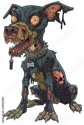 A dog with a skull on its head and a collar