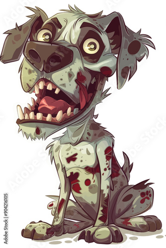A cartoon dog with a bloody mouth and a bloody face