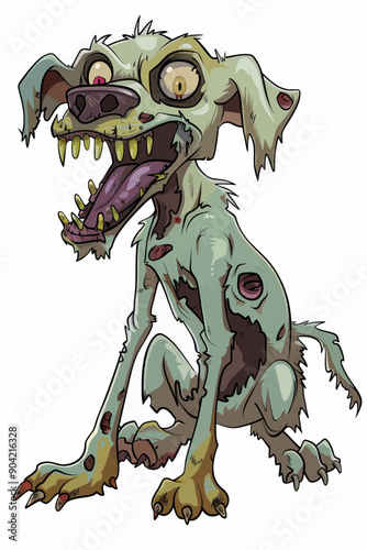 A dog with a zombie look on its face