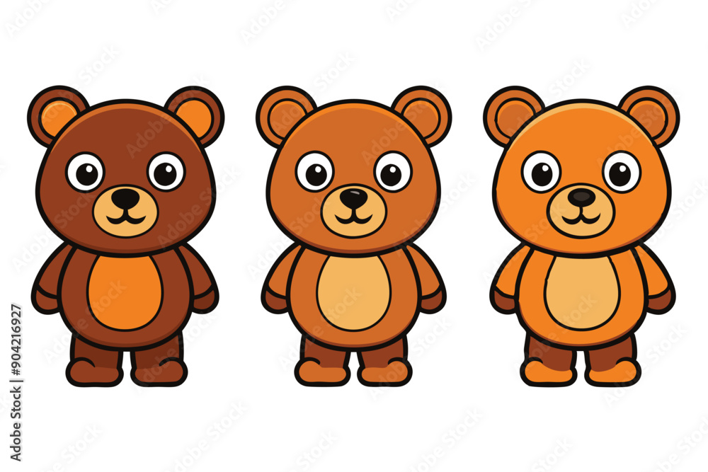 Three Cartoon Bears in Different Shades of Brown Three Cartoon Bears in Different Shades of Brown