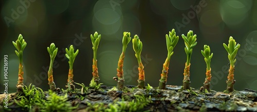 Detailed shot of Taxodium distichum sprouts from American bald cypress with Latin name Taxodium distichum shown in a close up copy space image photo