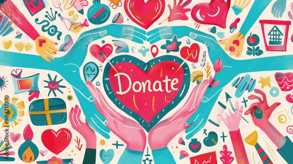 Naklejka premium Hands holding a heart-shaped symbol with the word