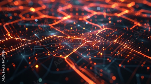 A vibrant fractal grid illuminates the dark background with intricate connections between nodes, showcasing a mesmerizing play of light