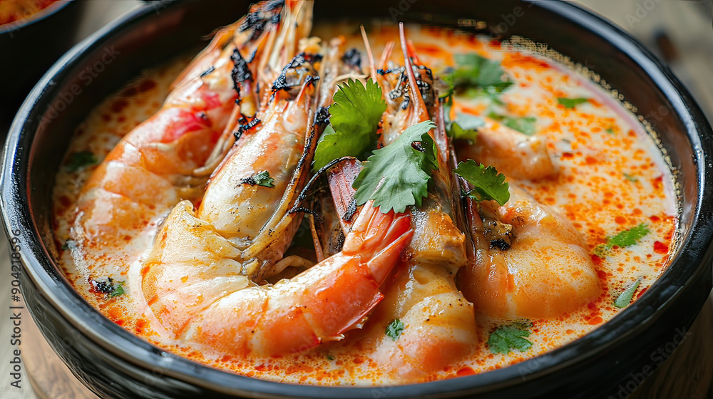 Creamy Tom Yum Goong,spicy prawn soup (Thai Food).
Creamy Tom Yum Goong,spicy prawn soup (Thai Food).