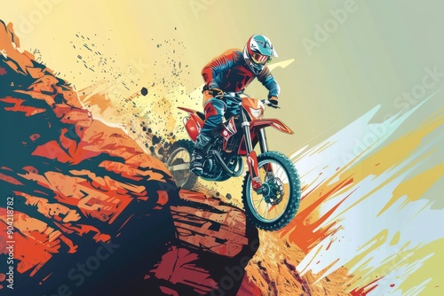 illustration of a motocross riding a motocross motorcycle 