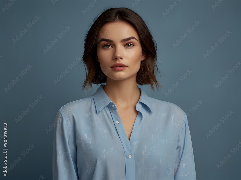 Portrait of a beautiful modern Woman Model isolated on a blue color background Portrait of a beautiful modern Woman Model isolated on a blue color background