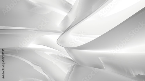 Abstract white 3D rendering of curved shapes.