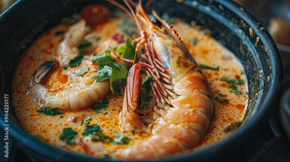 Creamy Tom Yum Goong,spicy prawn soup (Thai Food).
Creamy Tom Yum Goong,spicy prawn soup (Thai Food).