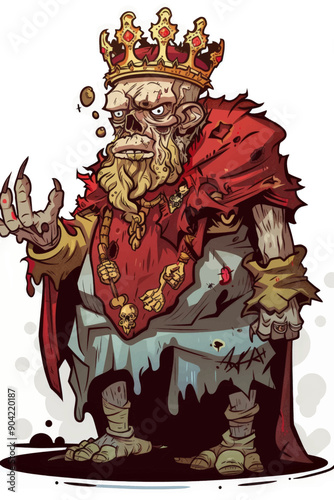 A creepy looking man in a crown with a red robe