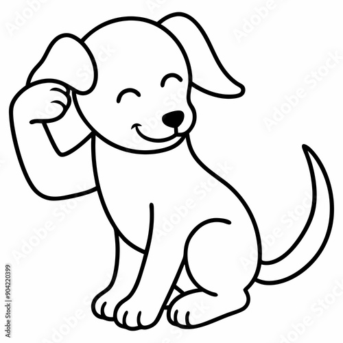 A cute cheerful puppy scratches his ear vector illustration