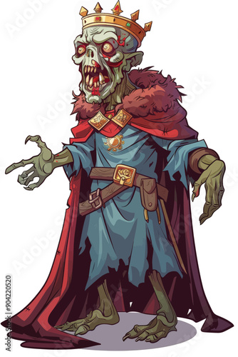 A zombie king with a crown and a red robe