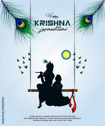 Happy krishna janmashtami festival celebration banner vector.