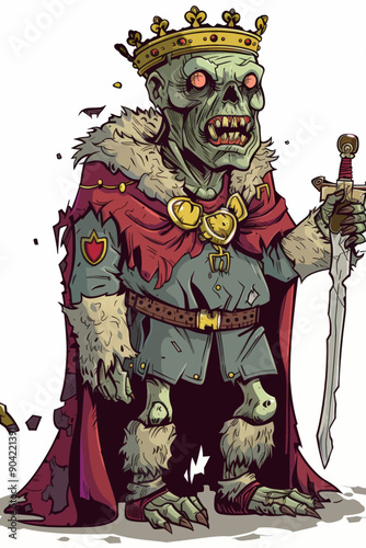 A zombie king is holding a sword and wearing a crown