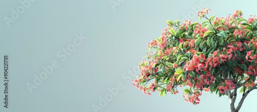 A tree blossoming with vibrant flowers and lush green leaves against a blank background perfect for a copy space image photo