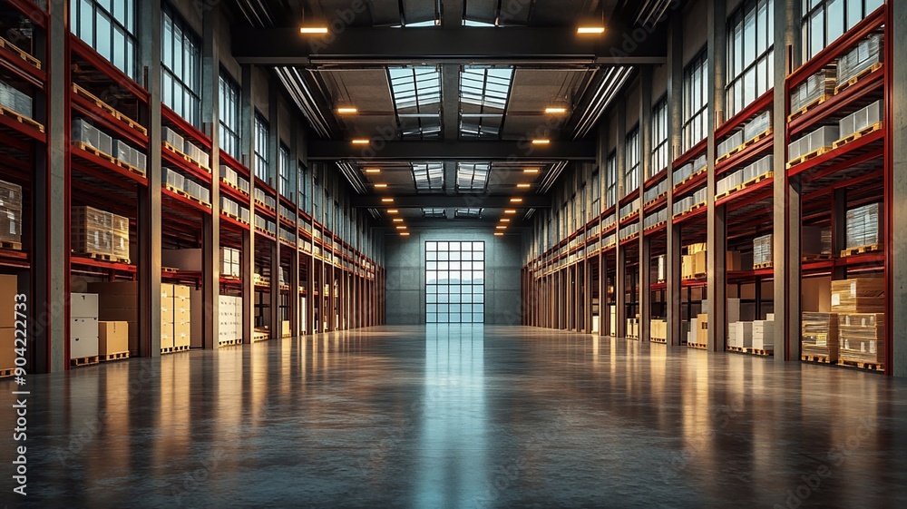 Interior design empty warehouse for shelving 3D rendering panorama shot high resolution Interior design empty warehouse for shelving 3D rendering panorama shot high resolution