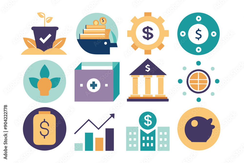 Financial Growth and Investment Icons Set Financial Growth and Investment Icons Set