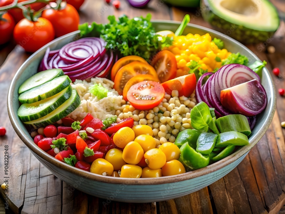 Colorful Healthy Salad Bowls With Fresh Ingredients - Vibrant Vegetarian Food, Organic Produce, Nutrient-Dense Foods, Wellness Photography Colorful Healthy Salad Bowls With Fresh Ingredients - Vibrant Vegetarian Food, Organic Produce, Nutrient-Dense Foods, Wellness Photography