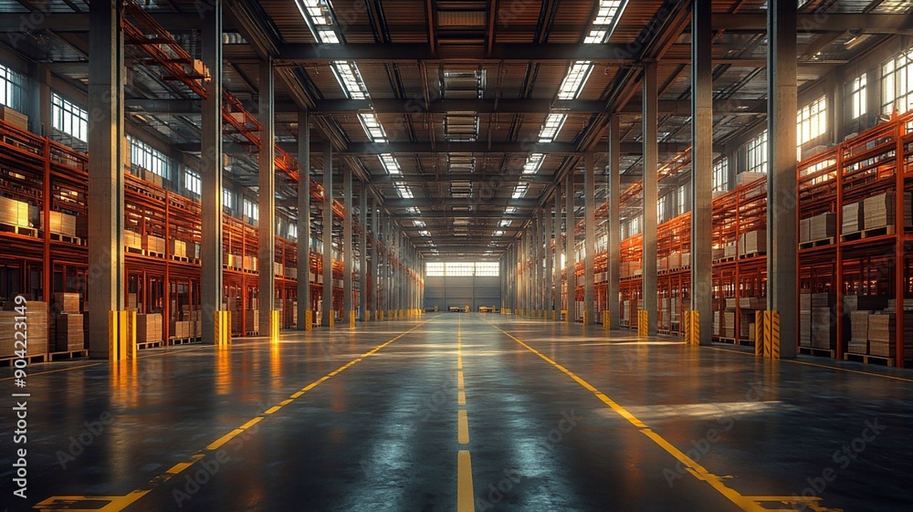 Interior of an empty warehouse for shelving 3D design panorama shot high resolution Interior of an empty warehouse for shelving 3D design panorama shot high resolution