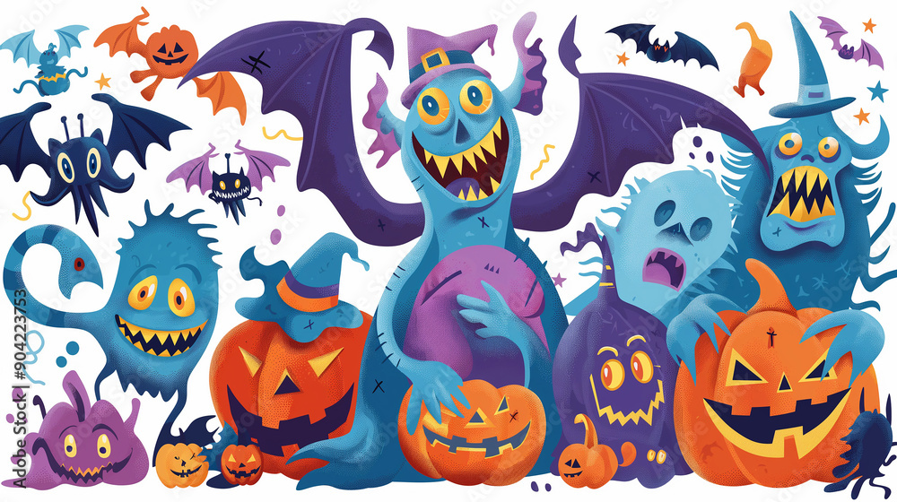 Halloween-themed image featuring a ghost, pumpkin, bats, and someone in a Batman costume and mask. Halloween-themed image featuring a ghost, pumpkin, bats, and someone in a Batman costume and mask.