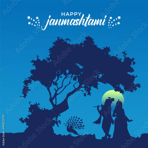 Happy krishna janmashtami festival celebration banner vector.