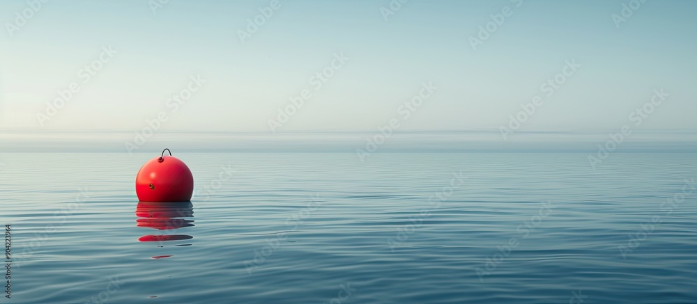A single plastic red buoy floating peacefully on calm water with copy space image A single plastic red buoy floating peacefully on calm water with copy space image