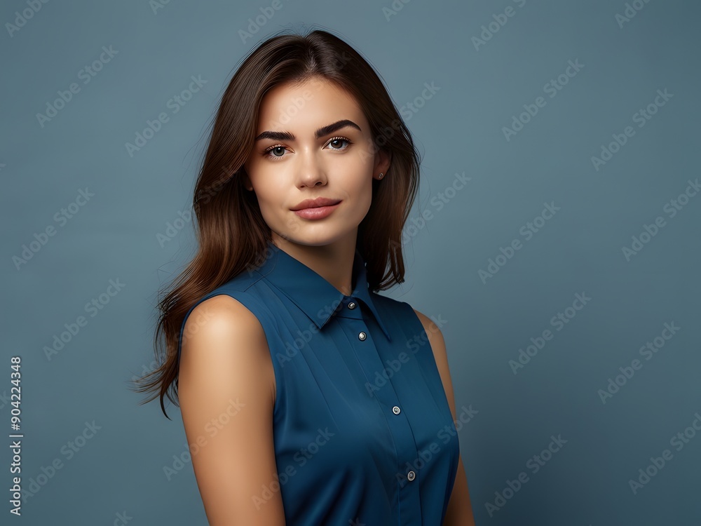 Portrait of a beautiful modern Woman Model isolated on a blue color background Portrait of a beautiful modern Woman Model isolated on a blue color background