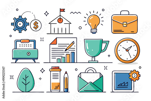 Colorful Line Art Icons Representing Business and Growth