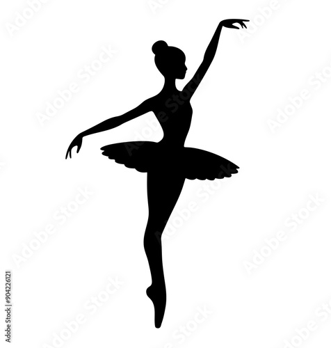 Silhouette of ballerina on a white background. Ballerina in a tutu. Ballet dancing. Ballet dancer silhouette.