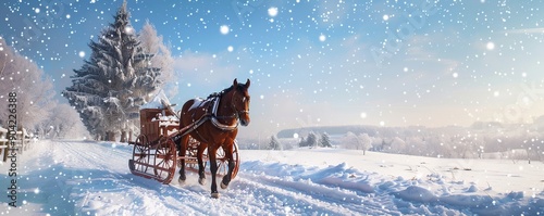 Horse-drawn Sleigh Traveling Through a Snowy Winter Landscape