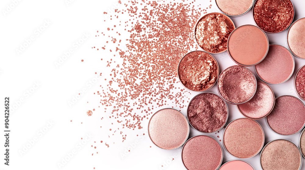 A collection of makeup products with a lot of glitter A collection of makeup products with a lot of glitter