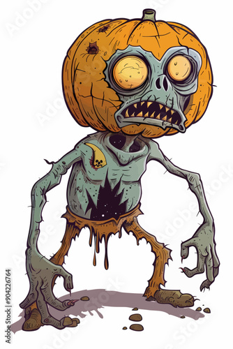 A creepy monster with a pumpkin head and a pumpkin body