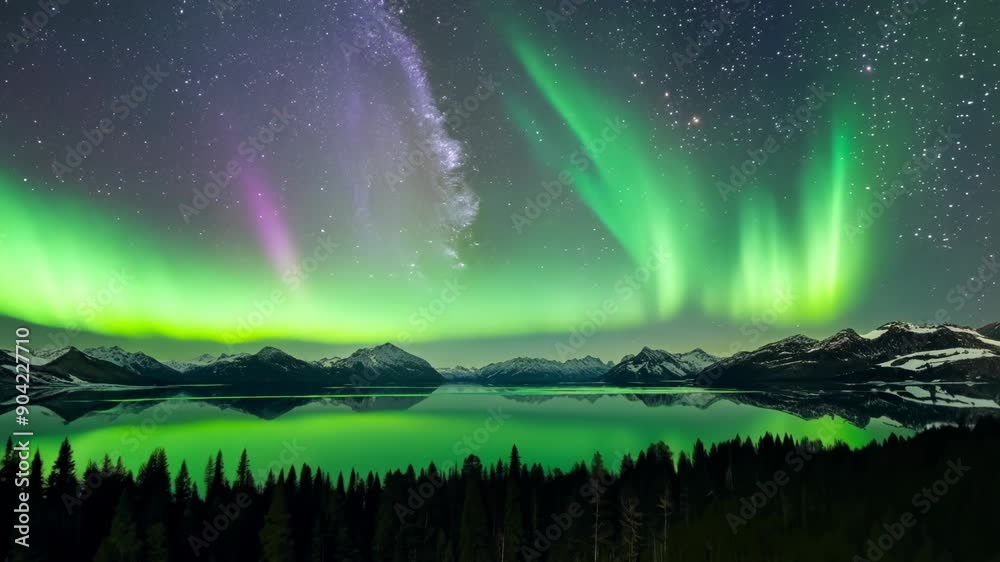 Enchanting Aurora Borealis Reflecting on Frozen Lake Enchanting Aurora Borealis Reflecting on Frozen Lake