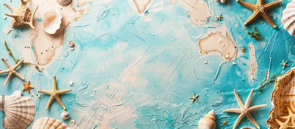 Summer vacation concept depicted in a flat lay background with a sea travel motif perfect for Columbus Day featuring ample copy space image Summer vacation concept depicted in a flat lay background with a sea travel motif perfect for Columbus Day featuring ample copy space image
