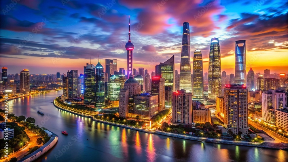 Obraz premium Vibrant City Skyline Lights for Urban Backgrounds