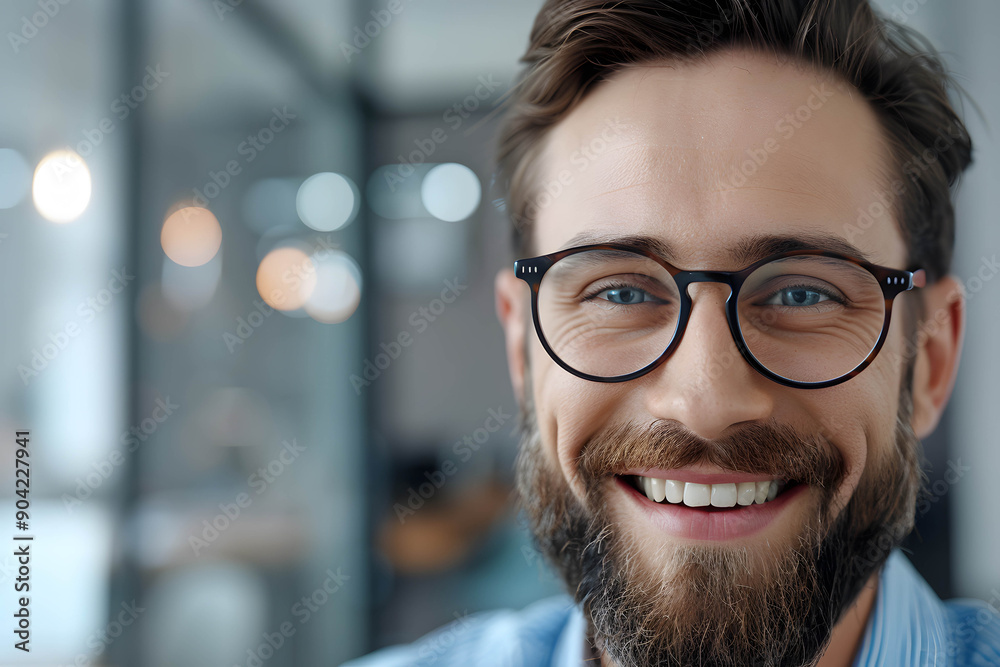 Close-up of a person’s face with a confident smile during a successful business negotiation, with a professional Close-up of a person’s face with a confident smile during a successful business negotiation, with a professional