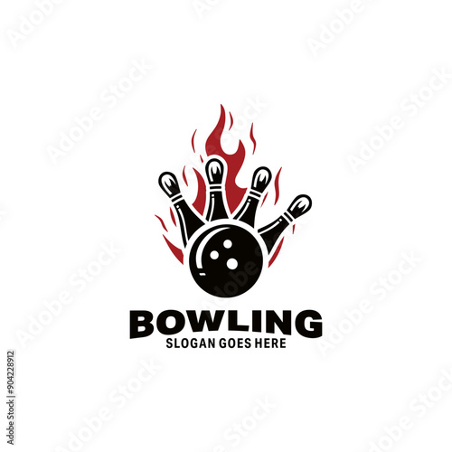 Hot bowling sport logo design vector illustration